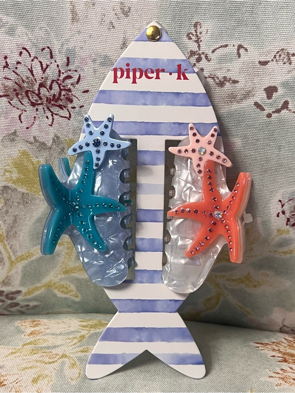 piper•k Teal & Coral Starfish Hair Clips - Set of 2